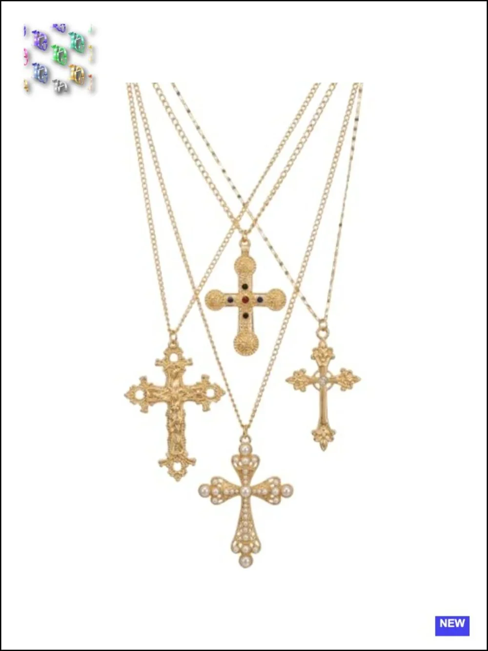 4-Piece Layered Cross Pearl Necklace Set Silver